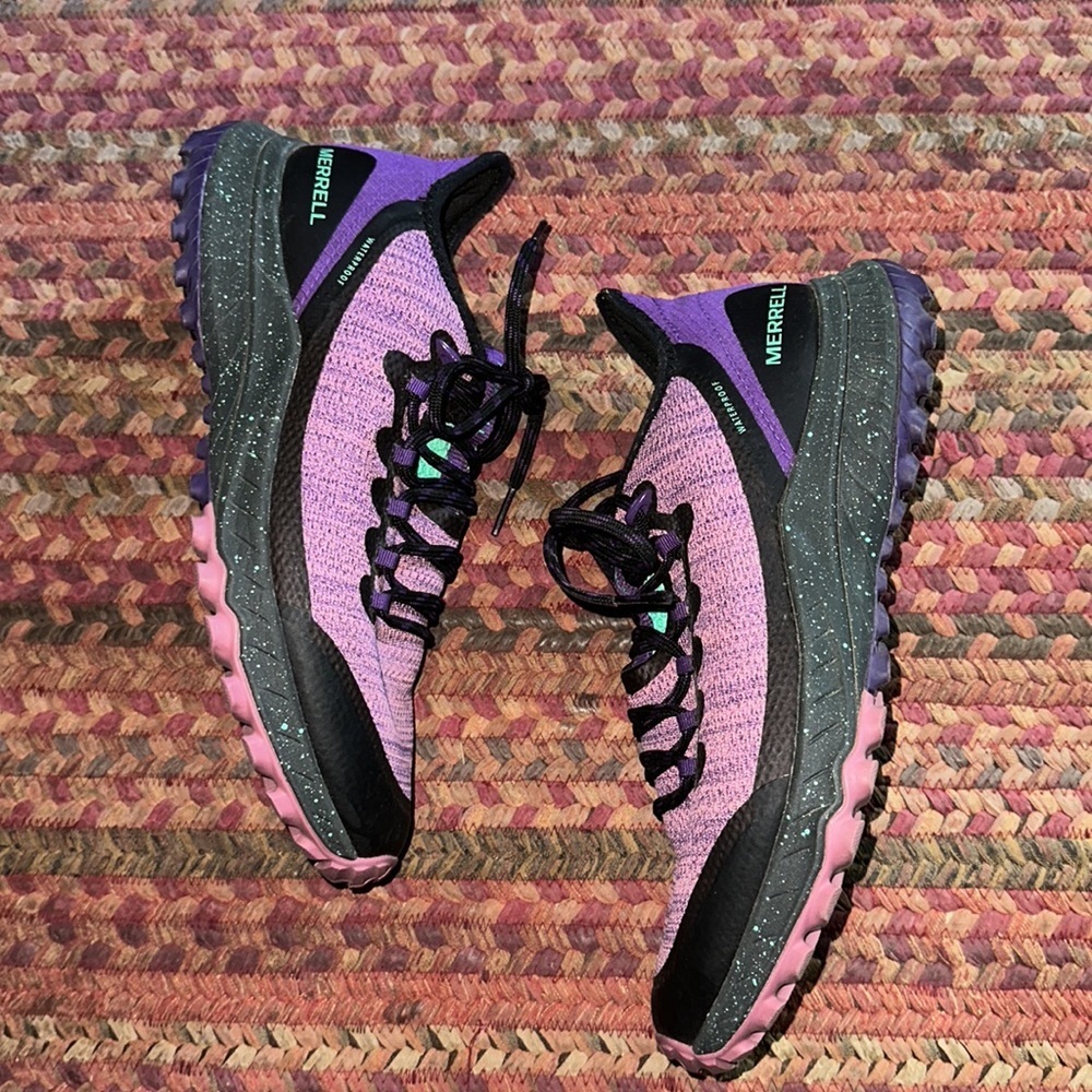 MERRELL PURPLE KNIT LACE UP ATHLETIC SHOES hiking walking running - Picture 4 of 7